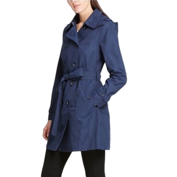 Zara Navy Belted Trench Coat - Picture 1 of 4